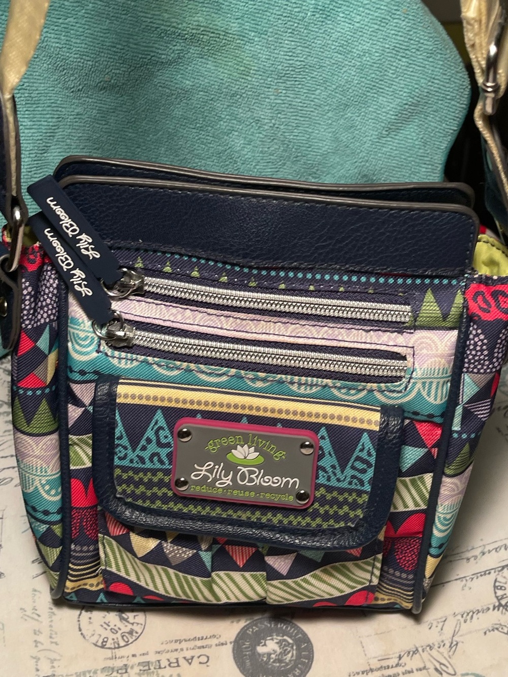 Lily Bloom Navy Teal Multicolor Green Living Crossbody Bag